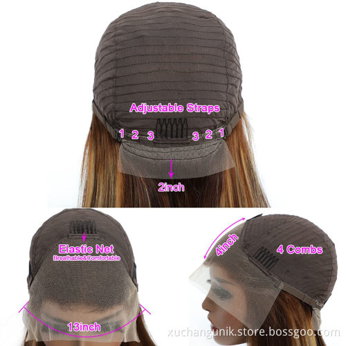 Highlighted Transparent HD Lace Front Human Hair Wig, Brazilian Ombre Color Pre Dyed 13x4 HD 360 Full Lace Wigs For Black Women